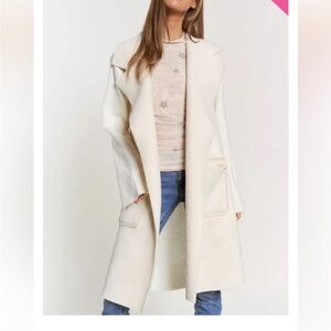 Elegant Cream Women's Faux Fur Open Sweater Jacket- Size Small